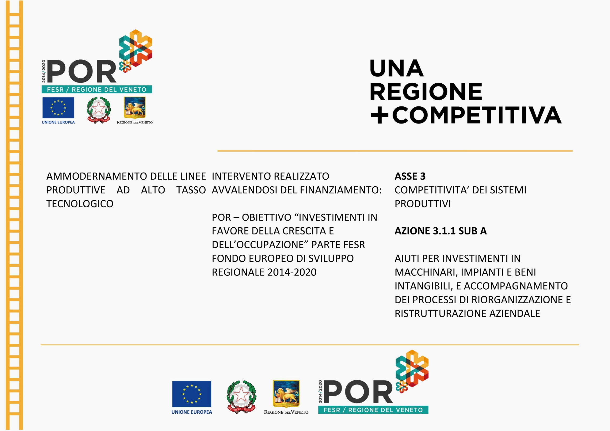 Banner Progetto Finanziato POR FESR 2014-2020 Regione Veneto